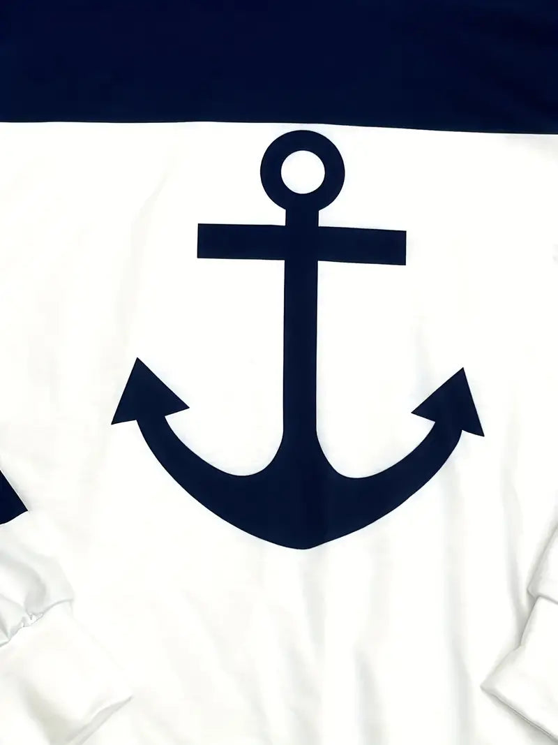 Cozy women's hooded sweatshirt with a chic nautical anchor graphic. Ideal for relaxed fit comfort & everyday style.