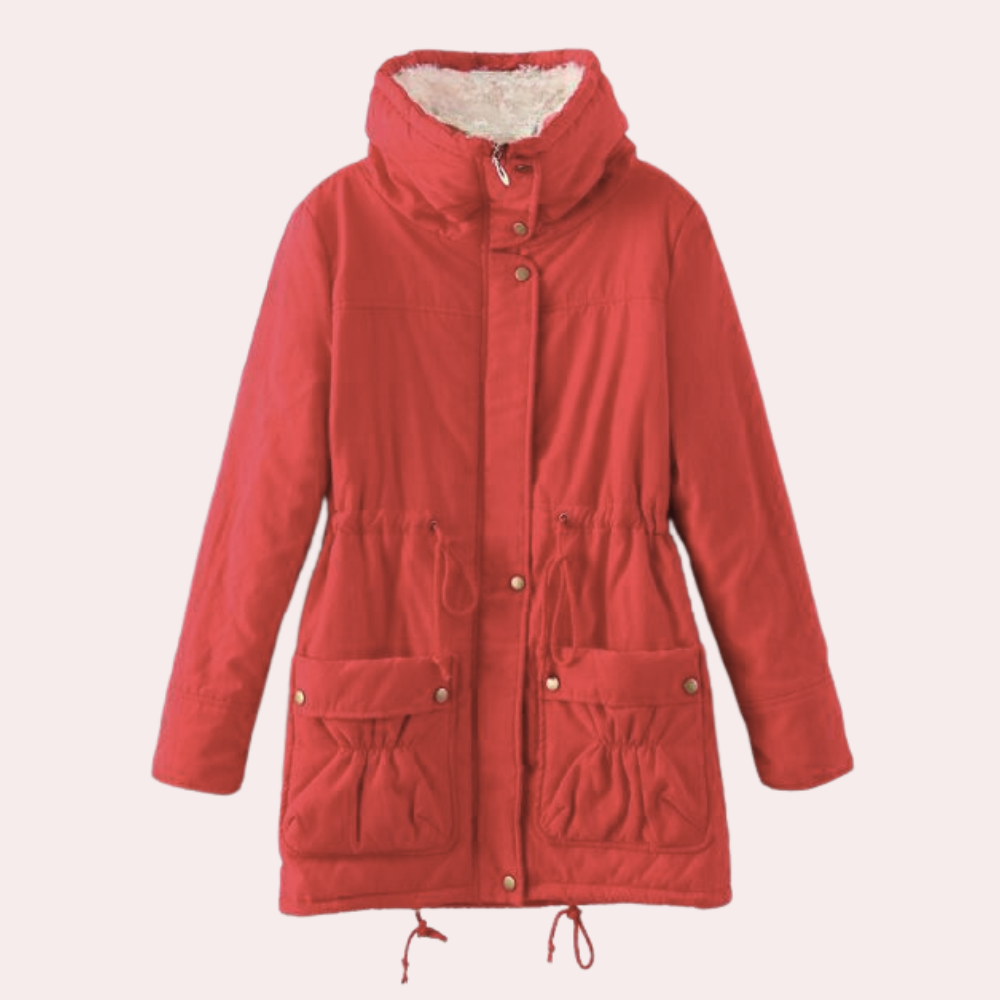 Women's Noelle cozy warm winter coat, elegant and stylish for cold weather, long sleeve outerwear.
