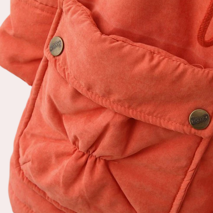Stylish women's warm winter coat, Noelle, for ultimate comfort & snug fit in cold weather. Cozy outerwear.