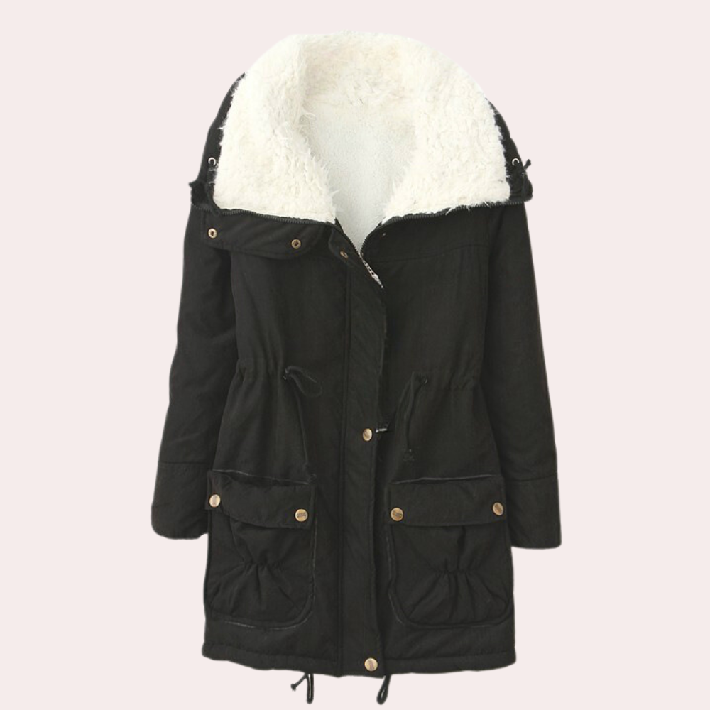 Elegant women's Noelle winter coat, perfect for fall fashion & everyday casual chic. Warm, long sleeve jacket.