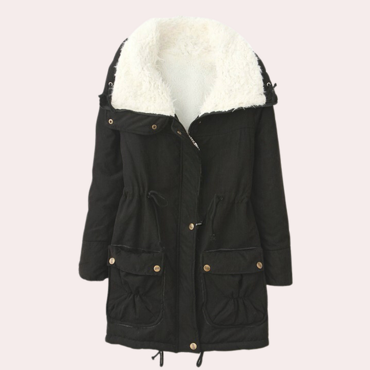 Elegant women's Noelle winter coat, perfect for fall fashion & everyday casual chic. Warm, long sleeve jacket.
