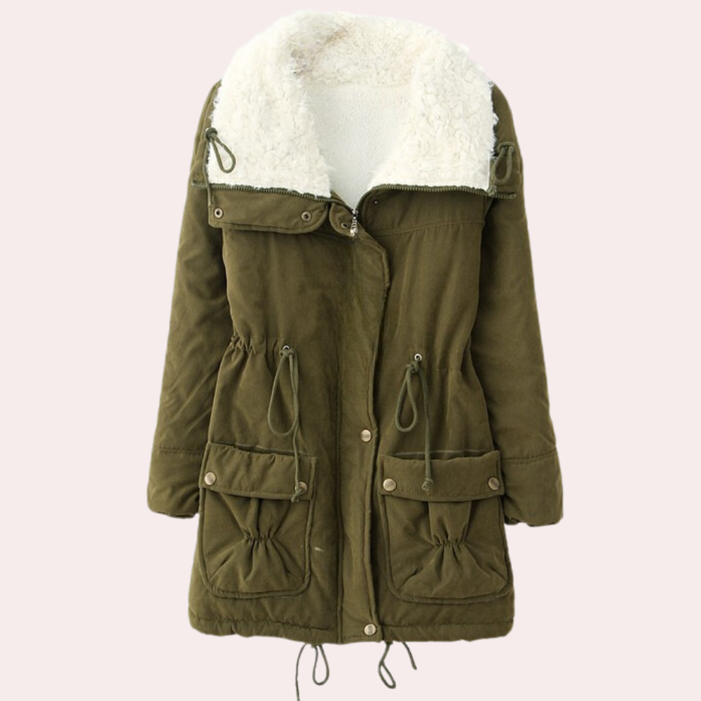 Cozy warm women's Noelle winter coat, keeping you snug & stylish against cold weather. Essential fall outerwear.