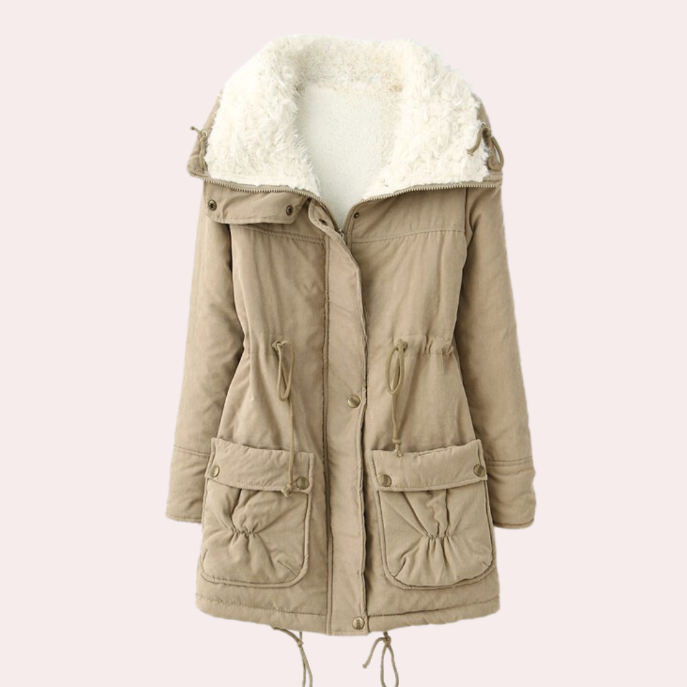 Noelle women's warm winter coat, designed for stylish comfort and cozy protection in cold weather. Long sleeve.