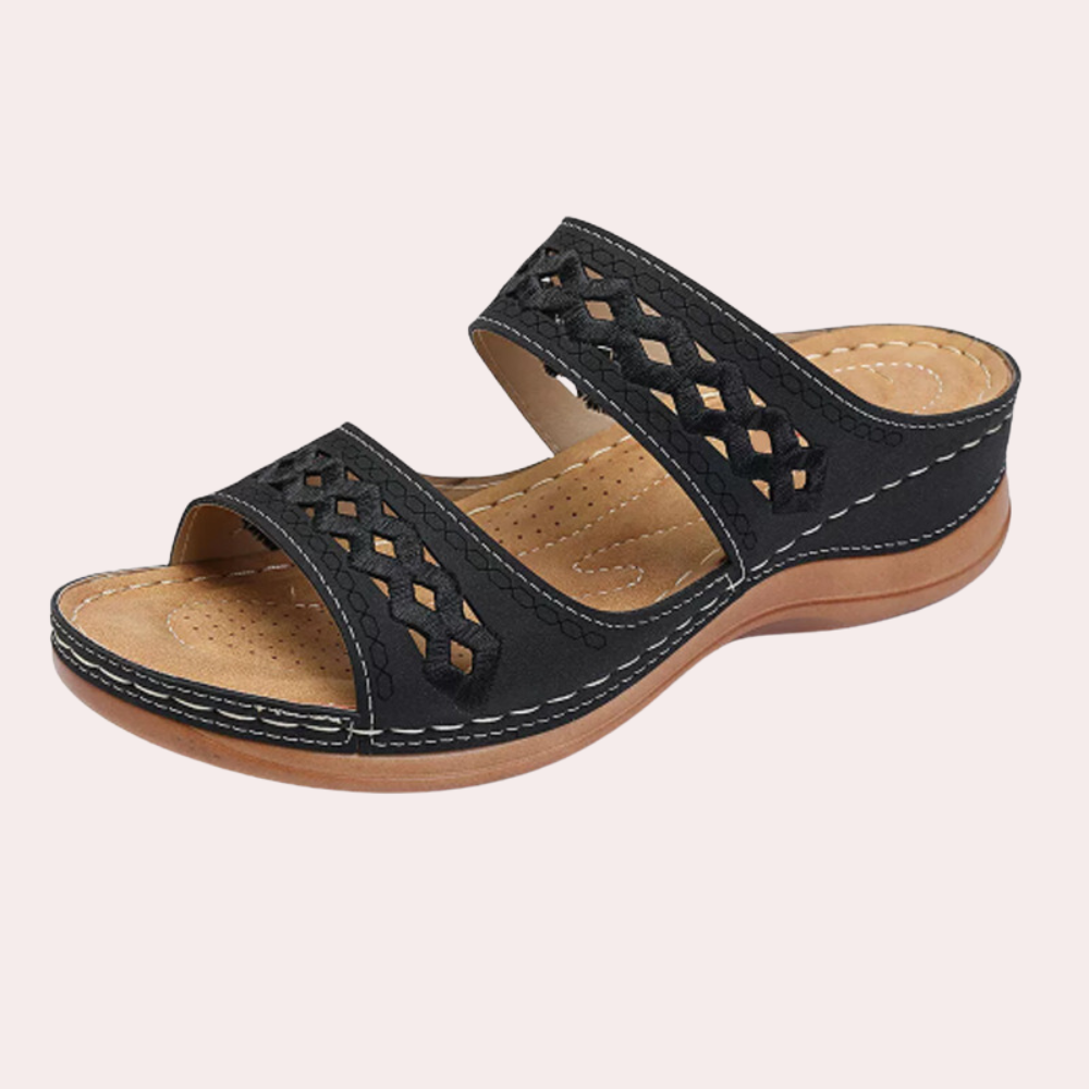 Comfortable women's black sandals with adjustable straps and arch support for daily wear