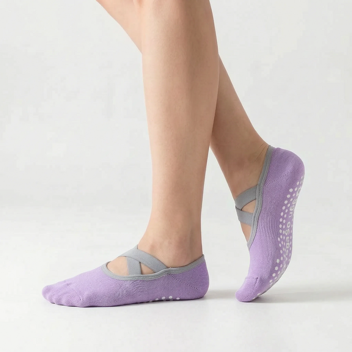 Women's non-slip studio socks, comfortable activewear for yoga, barre, and fitness.