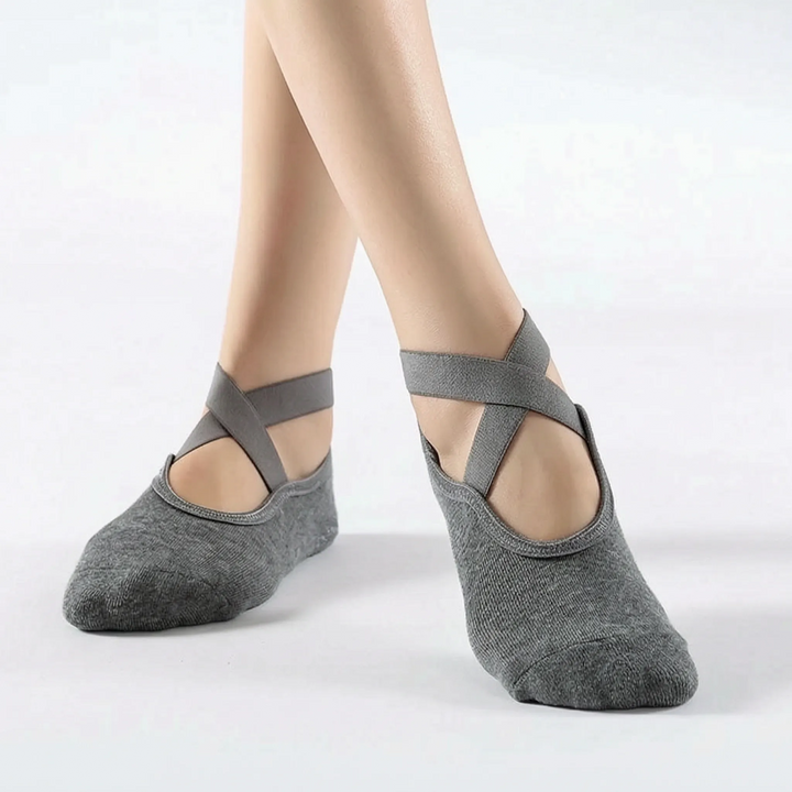 Soft women's grip socks with textured non-slip sole for yoga, pilates, ballet, and barre exercises.