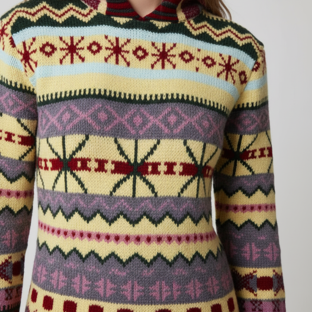 Cozy women's knit sweater with classic Nordic pattern, long sleeves, perfect for casual winter fashion
