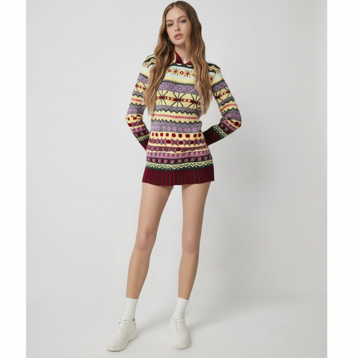 Autumn winter women's loose fit Nordic pattern pullover, warm knitwear for comfortable casual wear