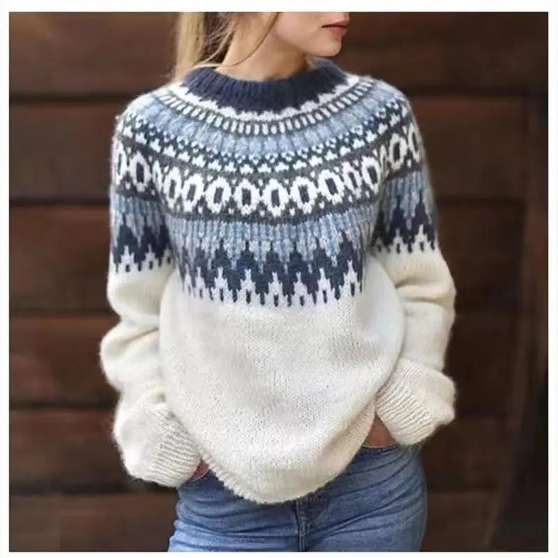Women's Nordvik Fair Isle crewneck jumper, a cozy winter knit sweater for festive casual wear.