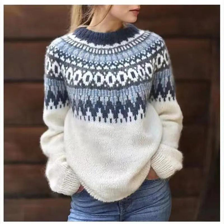 Women's Nordvik Fair Isle crewneck jumper, a cozy winter knit sweater for festive casual wear.