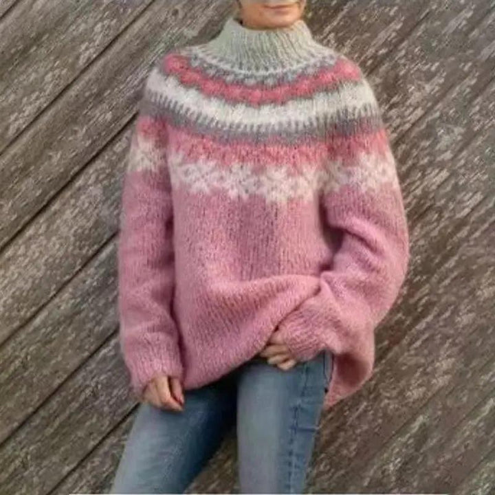 Women's Nordvik Fair Isle knit sweater. Soft crewneck jumper, ideal for cozy winter fashion & layering.