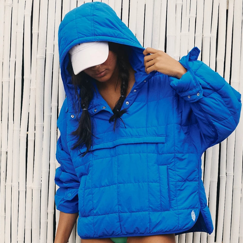 Back view of Women's Noria quilted pullover puffer jacket, warm winter wear.
