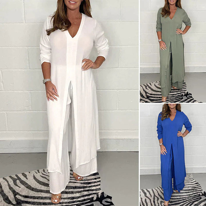 Relaxed fit women's two-piece casual suit. Ideal for comfortable lounge wear or versatile everyday outfit.