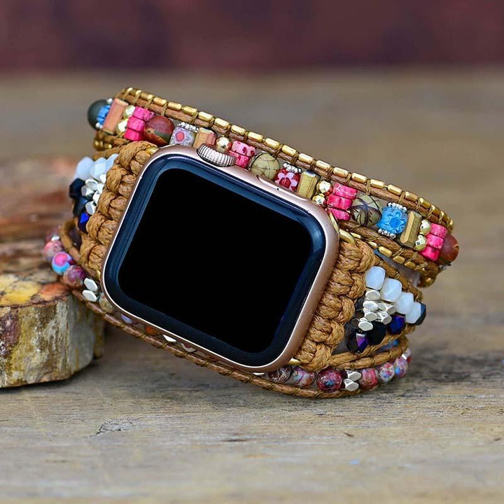 Elegant women's Nova Imperial Jasper natural stone wristband for Apple Watch, a fashionable accessory.