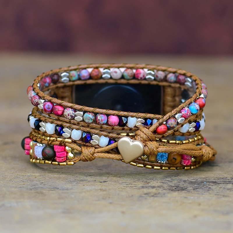 Healing Imperial Jasper gemstone Nova smartwatch band for women, a natural crystal energy wristband.