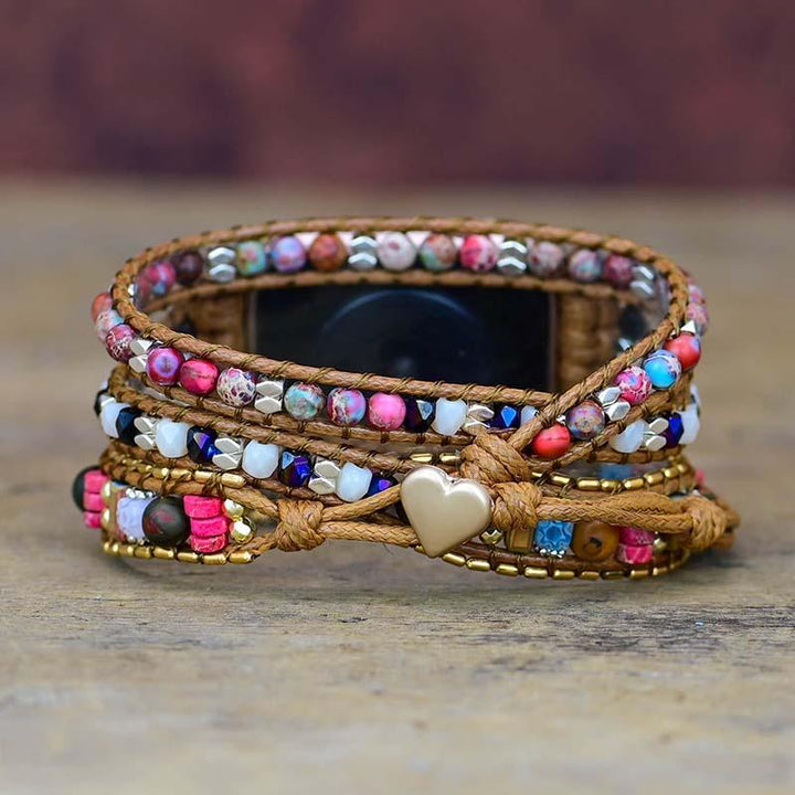 Healing Imperial Jasper gemstone Nova smartwatch band for women, a natural crystal energy wristband.