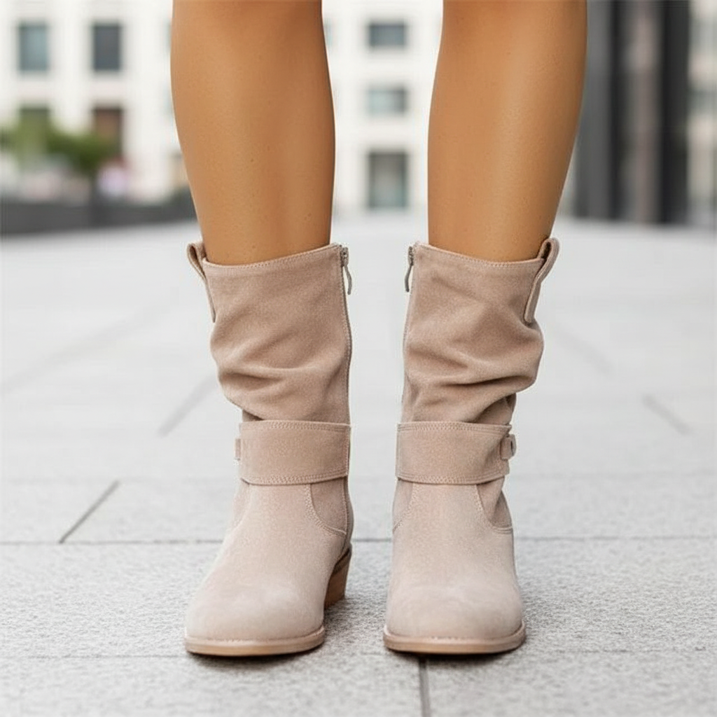 Women's Nova suede comfort ankle boots, elegant zipper closure, ideal for winter fashion.