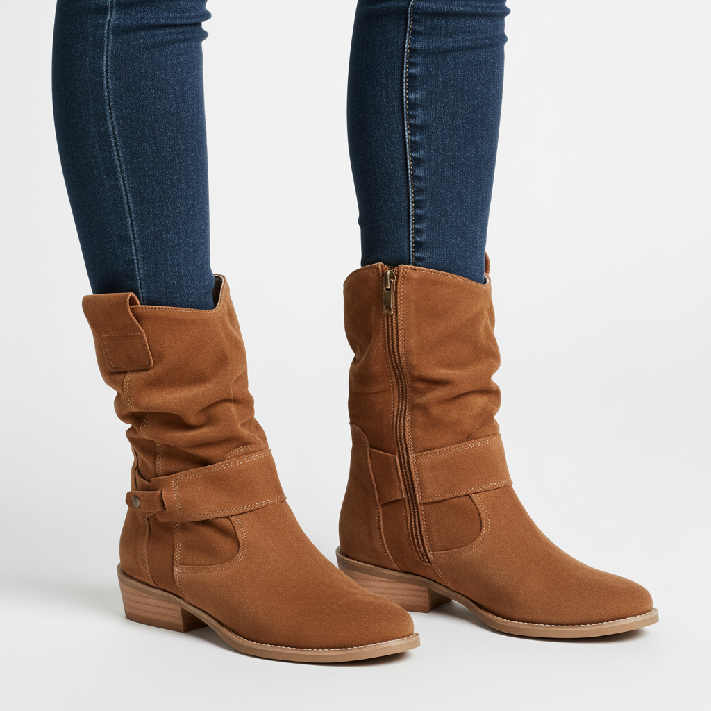 Modern women's Nova ankle boots with side zipper, luxurious suede for a fashionable look.