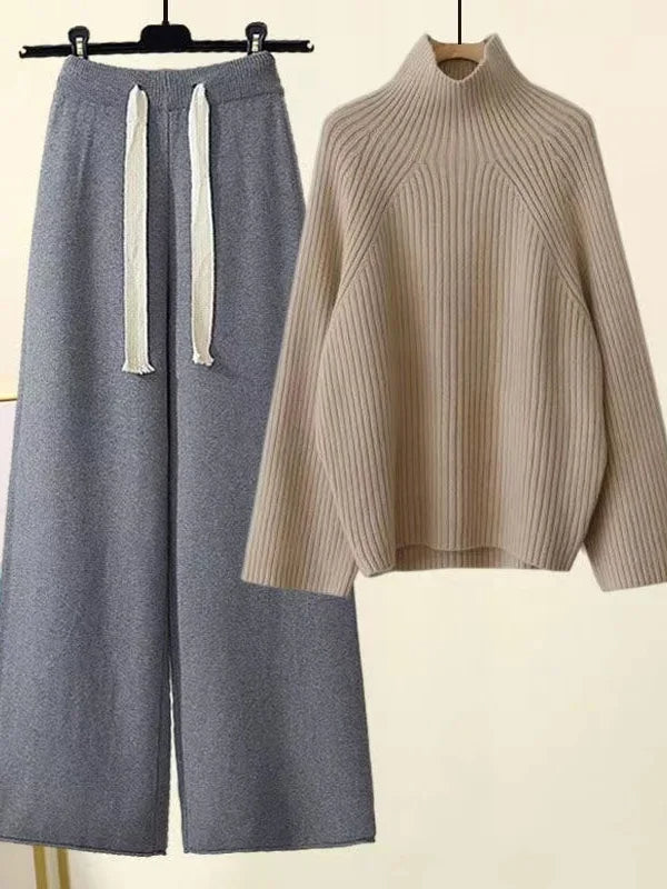 Luxurious Women's Oasis knit lounge set, a comfortable two-piece outfit for relaxed home wear and casual style.