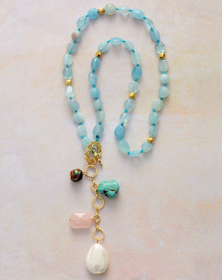 Handmade women's Ocean Drop mala necklace, spiritual healing stones for meditation & well-being.