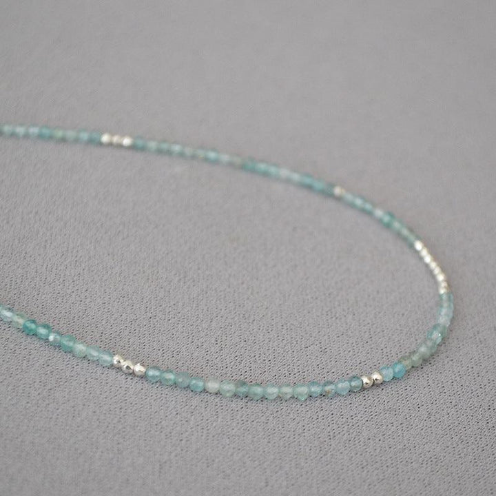 Delicate blue bead ocean necklace for women, the Mirelle Ocean Whisper design.