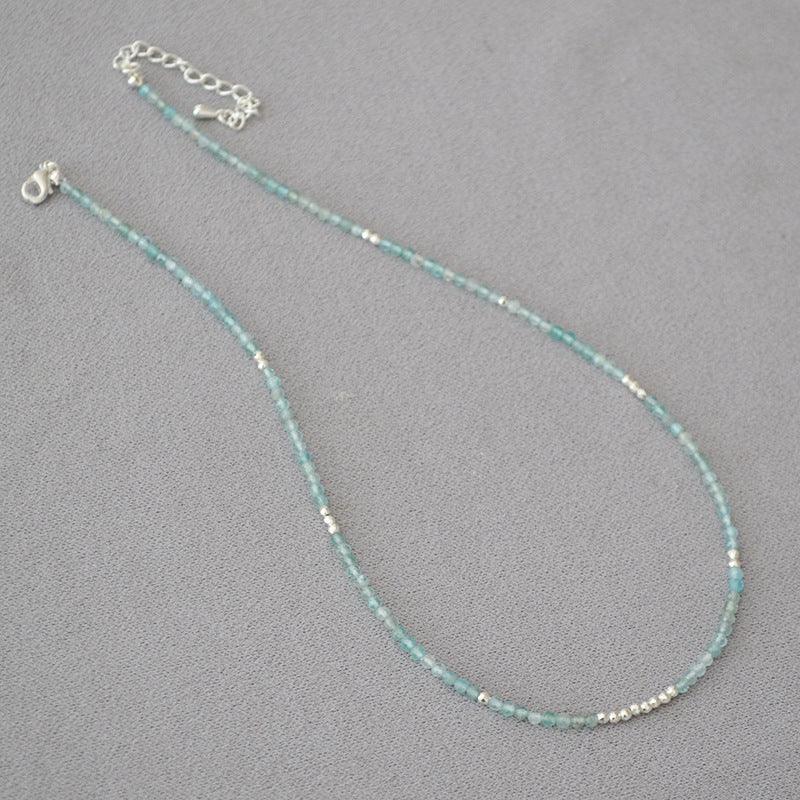 Women's elegant blue bead clavicle necklace, an adjustable Ocean Whisper accessory.