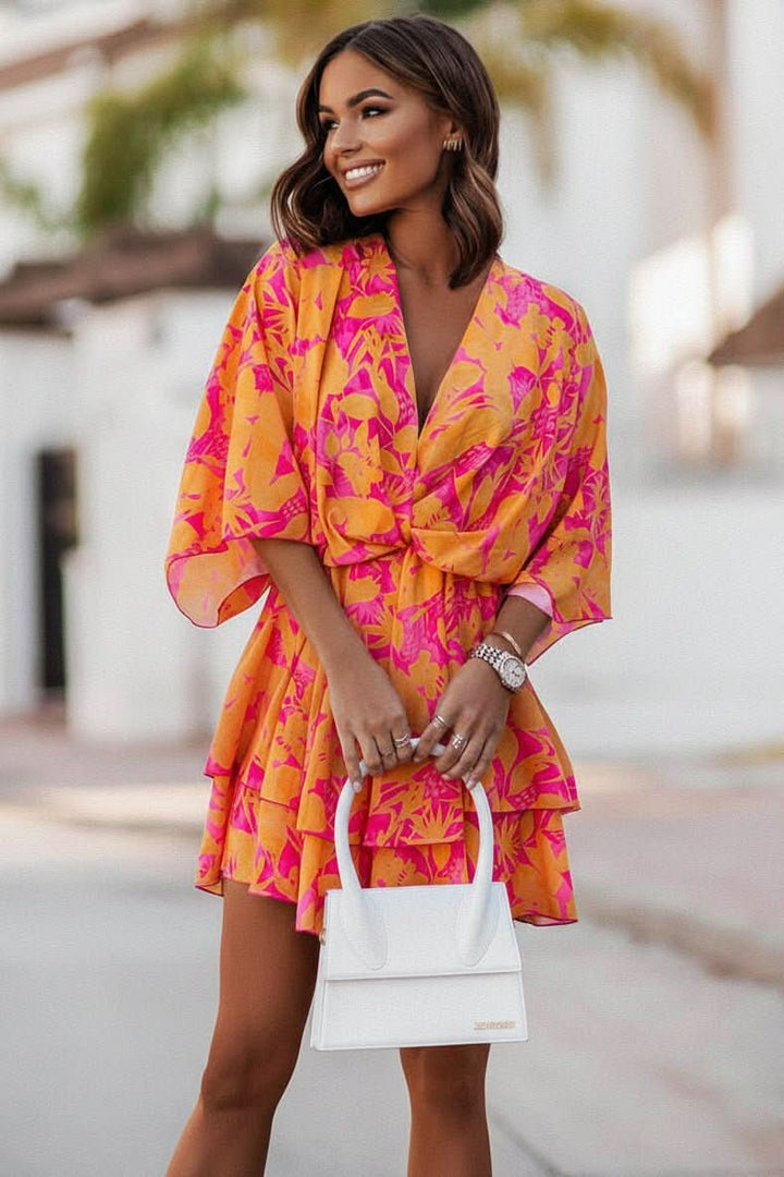 Women's off-shoulder bohemian mini dress, perfect for summer vacations, festivals, or casual parties.