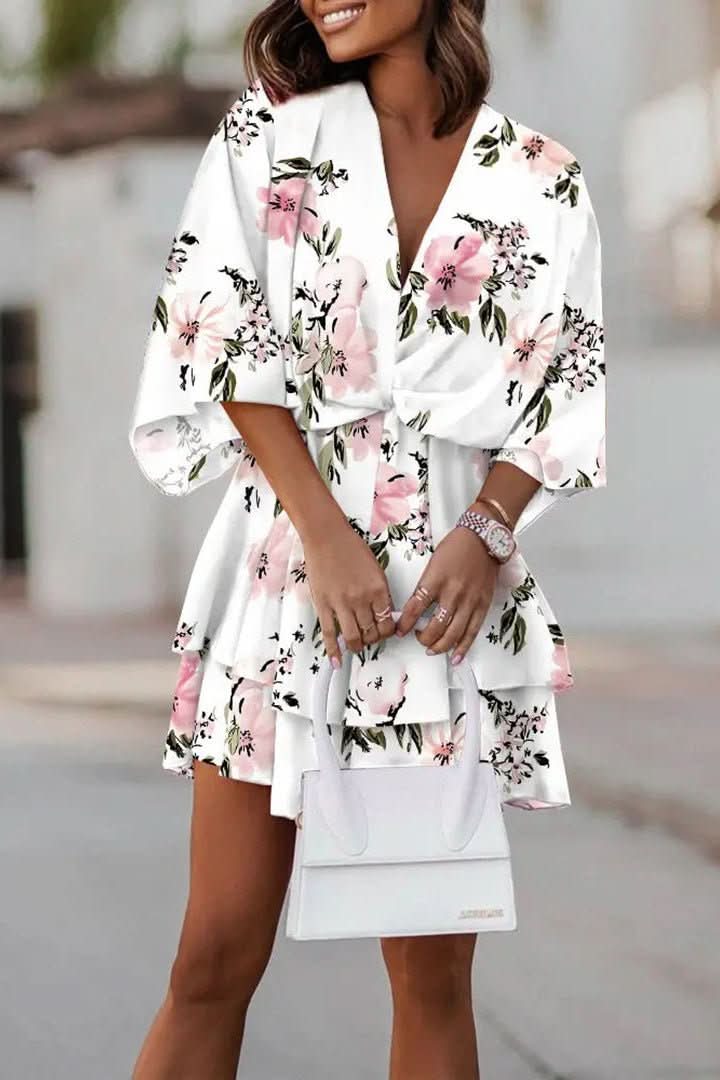 Chic women's off-shoulder mini dress, perfect bohemian style for summer, vacation, or festival.