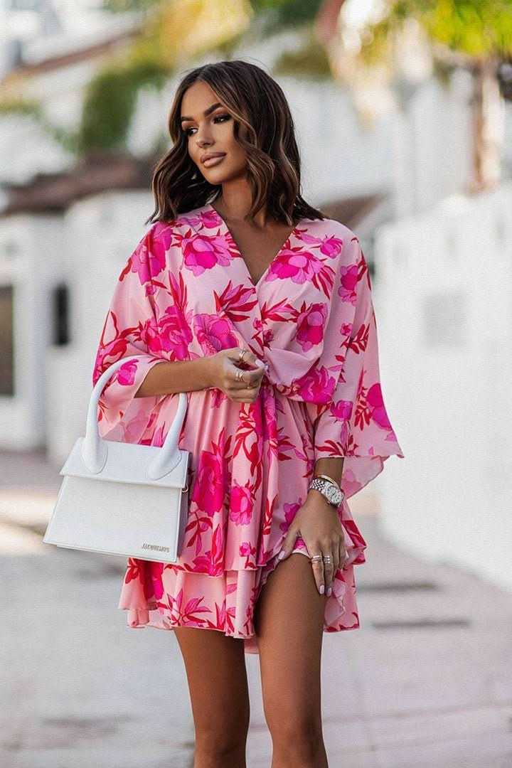 Playful off-shoulder mini dress, a must-have bohemian style for women's casual summer fashion.