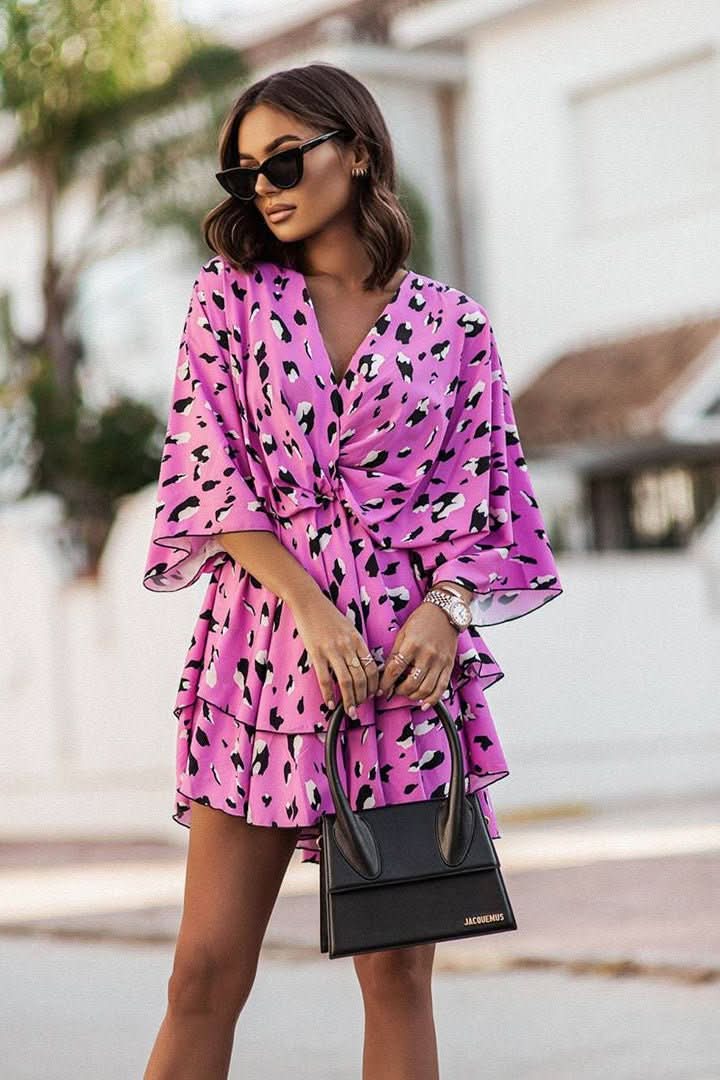 Lightweight flowy off-shoulder mini dress. Essential bohemian summer fashion for casual wear.