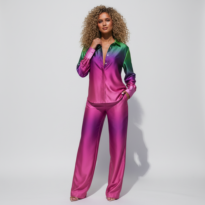 Women's matching ombre set, a trendy and comfortable lounge-wear gradient fashion.