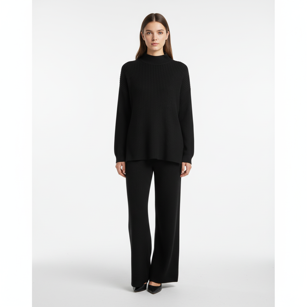 Elisa women's knit apparel set: a comfortable turtleneck sweater and practical jogger bottom, one size