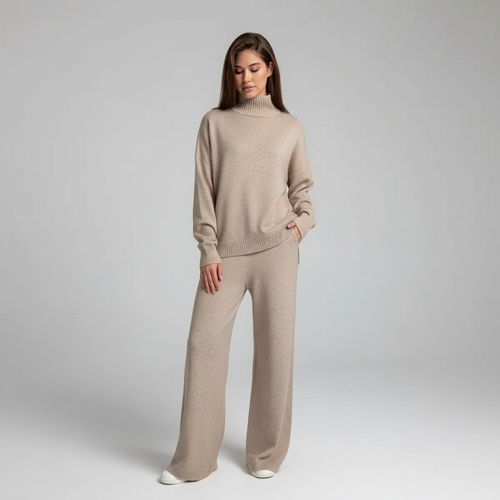 Elisa women's knit jogger set with cozy turtleneck sweater, ideal for comfortable casual wear