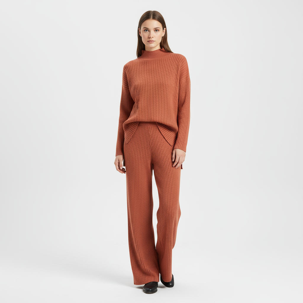 Gray one-size women's knit sweater and jogger set, versatile for spring and autumn fashion