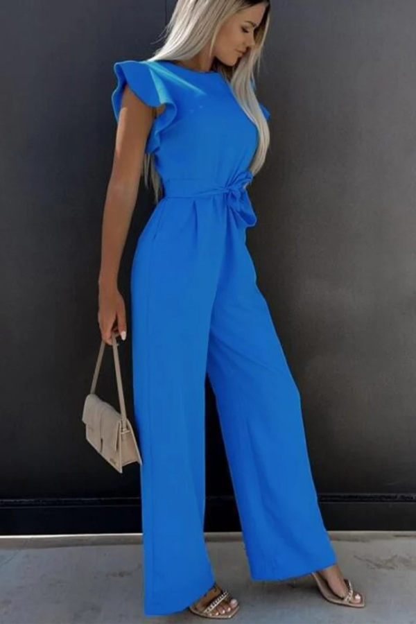 Women's open back high-waist jumpsuit. Elegant & versatile for casual or party wear, modern spring fashion.
