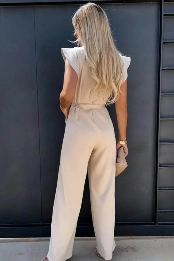 White women's open back high-waist jumpsuit. Effortless style, modern & elegant for spring casual or party.