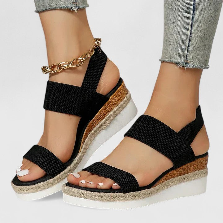 Women's open-toe orthopedic wedge sandals with arch support for comfortable all-day wear.