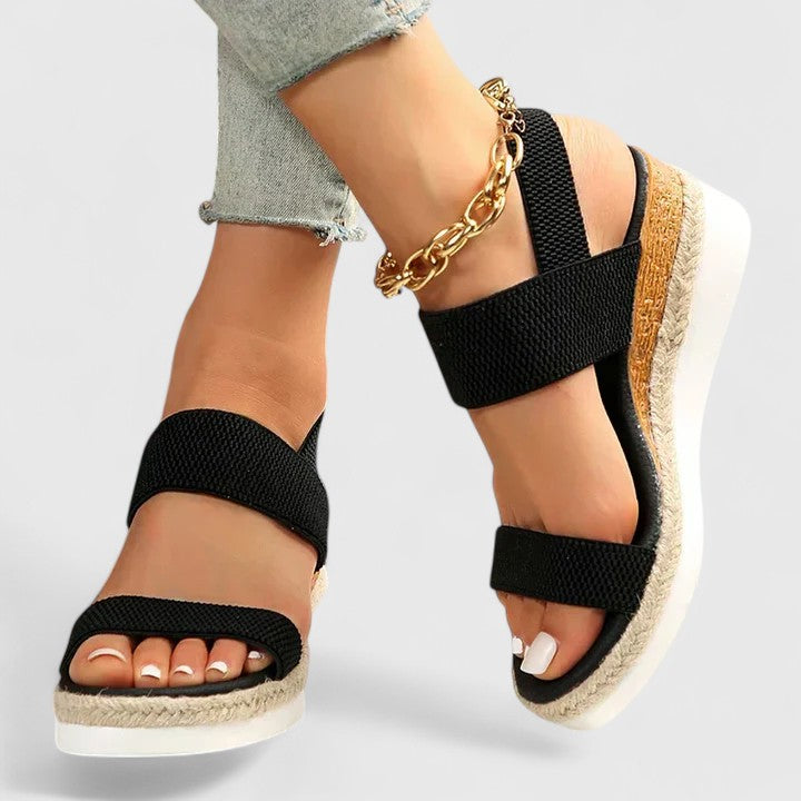 Stylish women's open-toe wedge sandals. Orthopedic design with arch support for casual, comfortable wear.