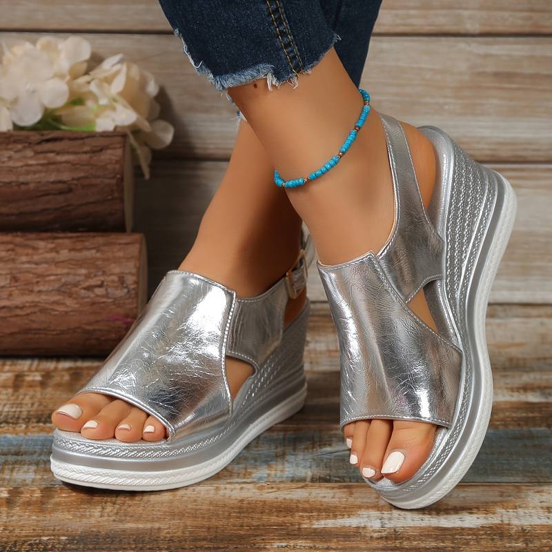 Women's open-toe platform wedge sandals, ideal for summer casual or chic outfits.