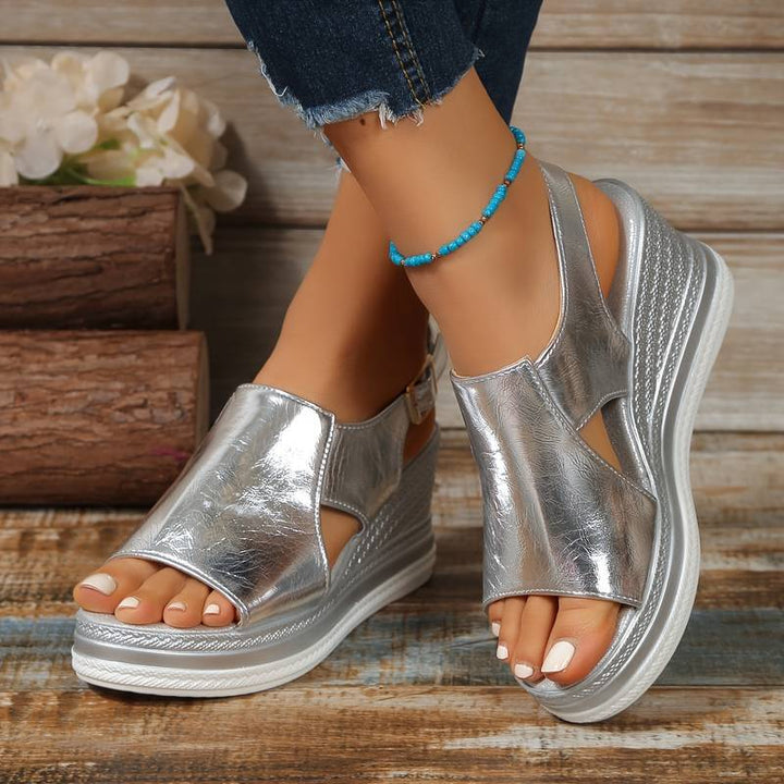 Women's open-toe platform wedge sandals, ideal for summer casual or chic outfits.