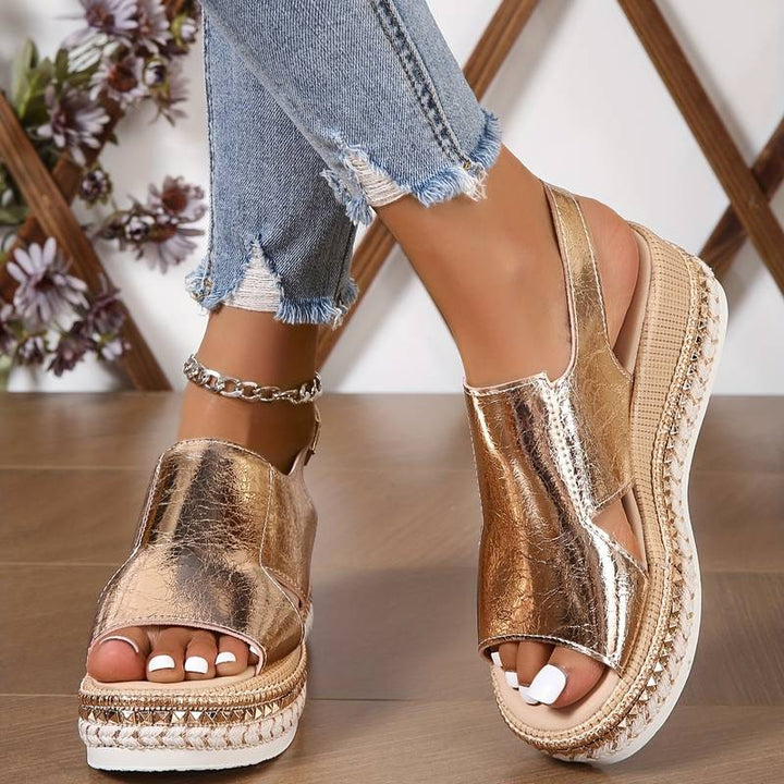 Comfortable slip-on women's open-toe platform wedge sandals for versatile summer wear.