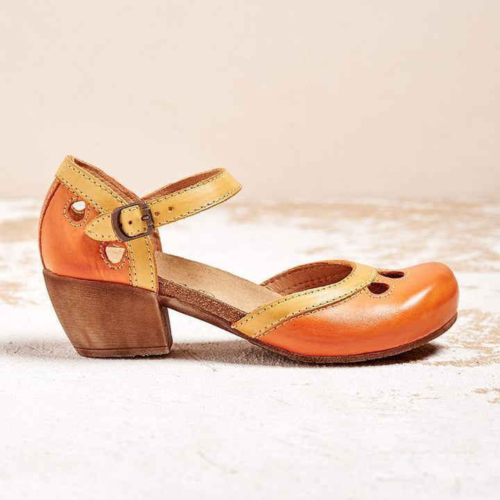 Comfortable women's open toe block heel sandals with an ankle strap, ideal for summer & vacation wear.