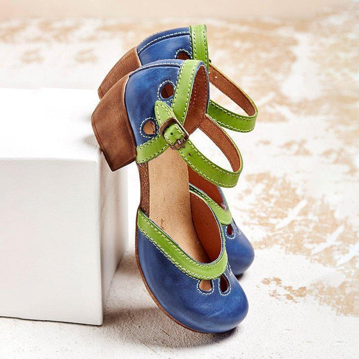 Stylish open toe block heel sandals for women with an elegant ankle strap, perfect for casual summer outings.