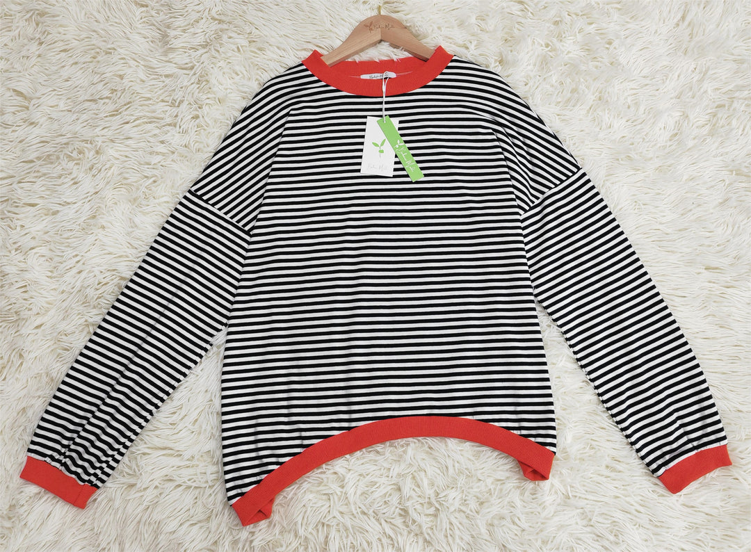 Women's nautical striped long sleeve cotton sweater, ideal for versatile casual fashion.
