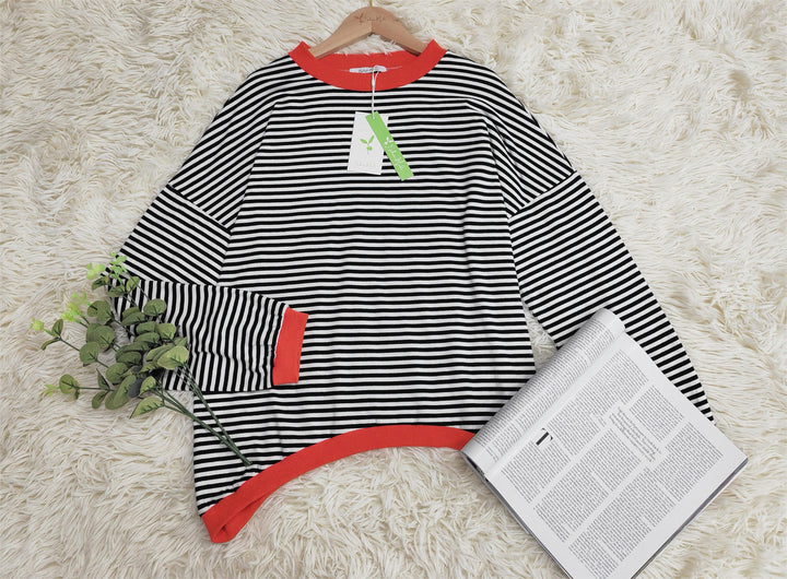Versatile women's striped long sleeve cotton sweater top for comfortable fall and everyday wear.