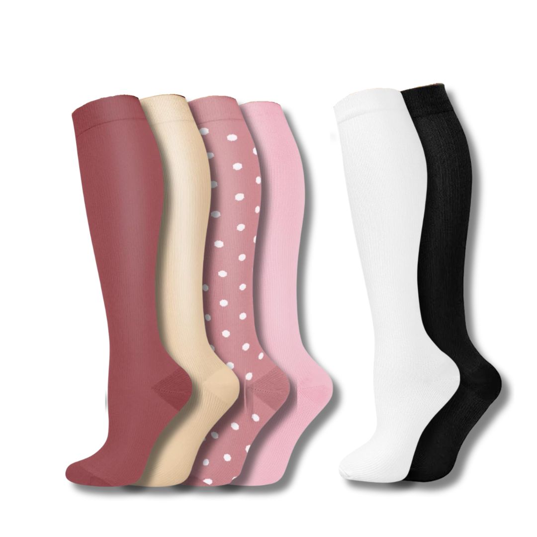 Graduated compression socks for women, boosting circulation, preventing swelling & leg pain.