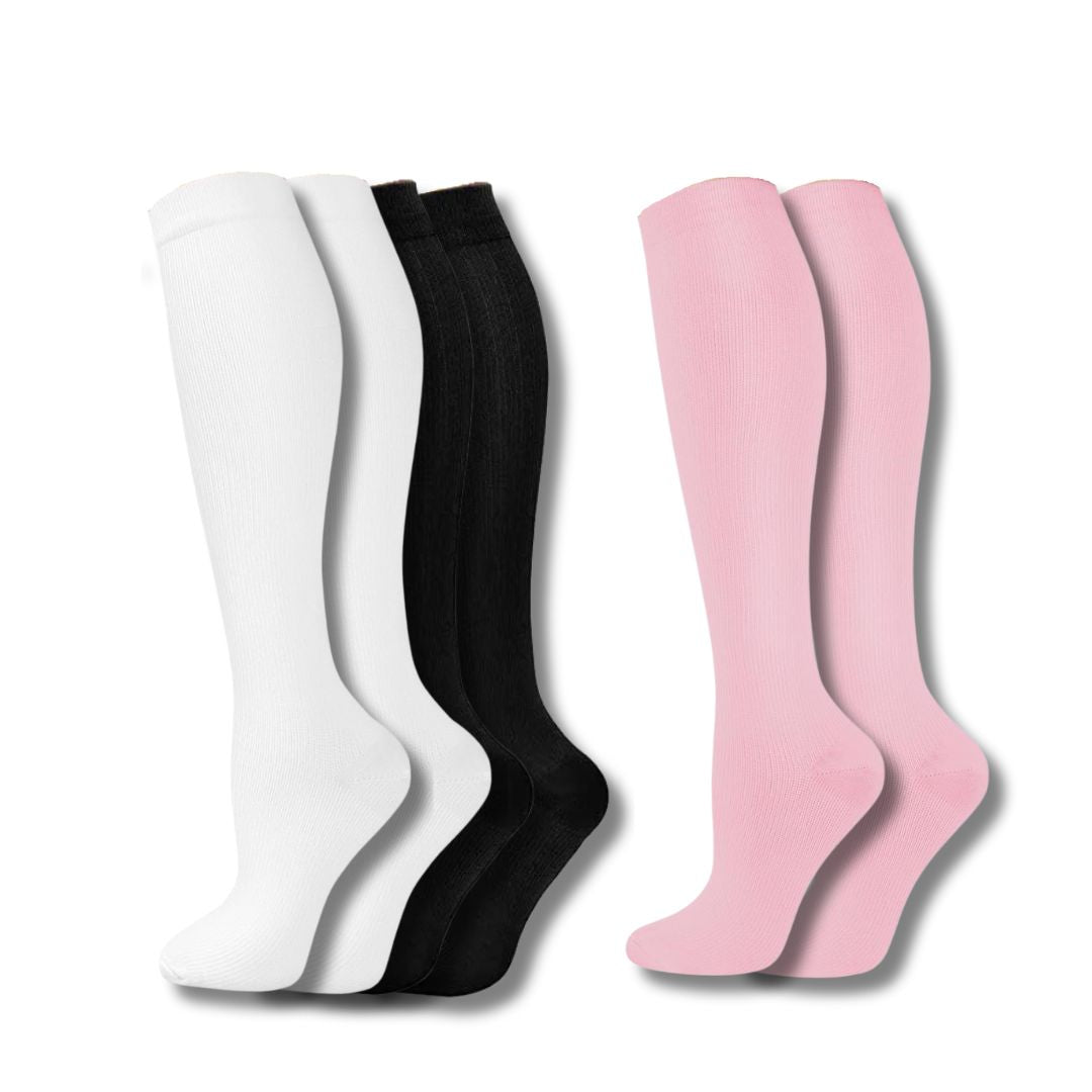 Women's compression socks for varicose veins, travel, and daily leg support & comfort.