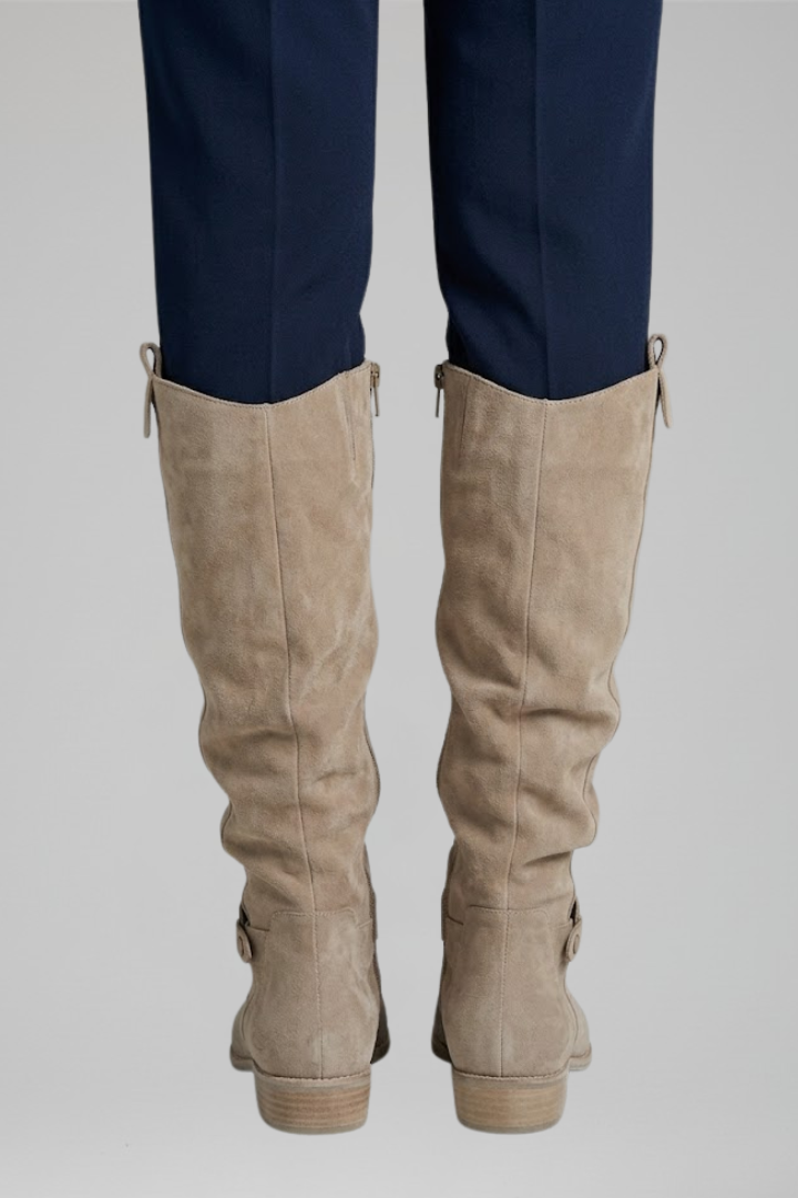 Women's tall knee-high boots with round toe & side zipper. Orthopaedic comfort and stylish for winter fashion.