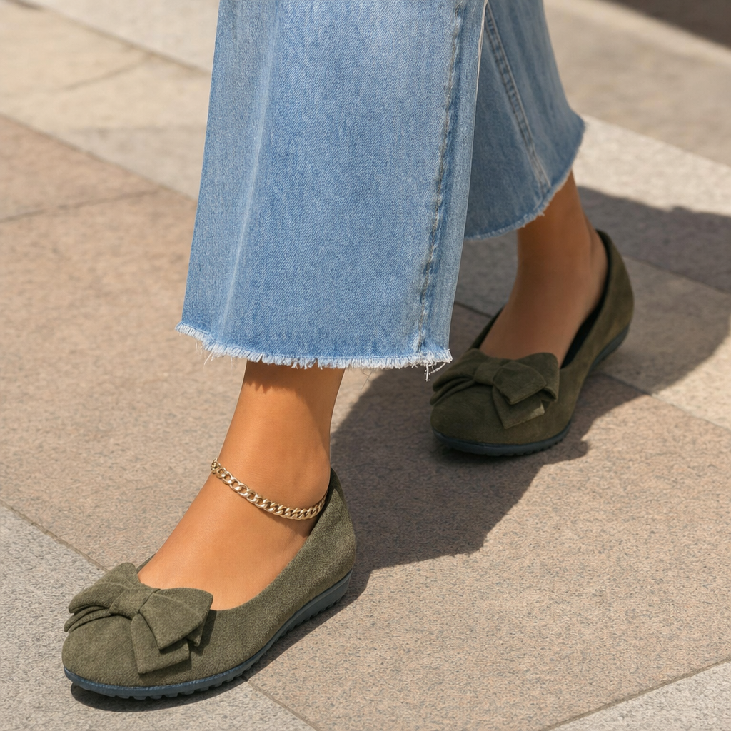 Elegant wide fit ballet flats for women, offering orthopaedic support & comfort.