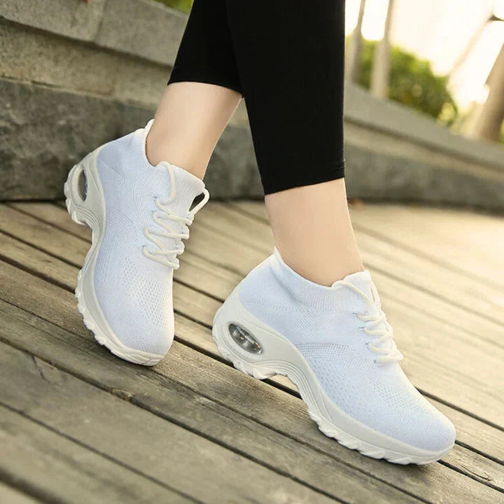 Relieve foot pain with women's orthopedic air cushion comfort shoes. Lightweight, breathable, and stable sole.